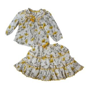 Zimmermann Jeannine Matching Skirt Set Yellow Floral Girls 6/8 Logo Print